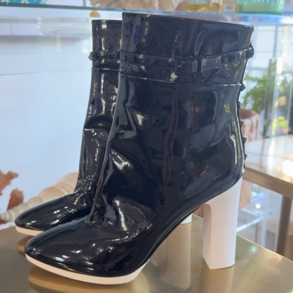 Valentino Rockstud Accents Patent Leather Boots